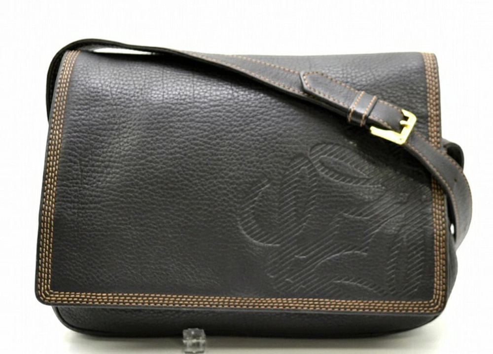 Loewe Leather Crossbody Bag Black Brown Stitching